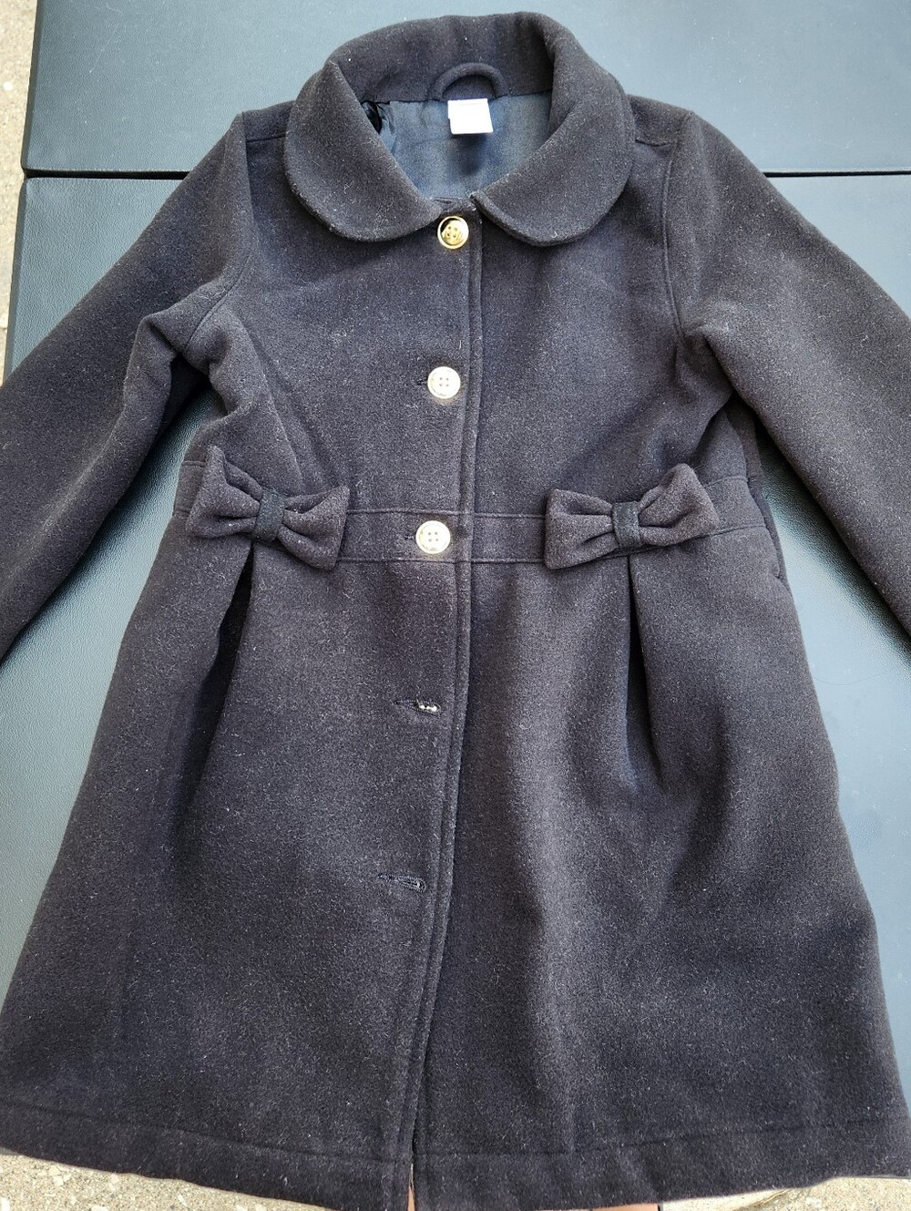 Girls' Black Bow-Accent Wool Blend Coat
